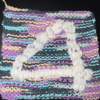 Variegated purple, black, yellow and blue background with white number 4