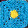 yellow circle on blue background