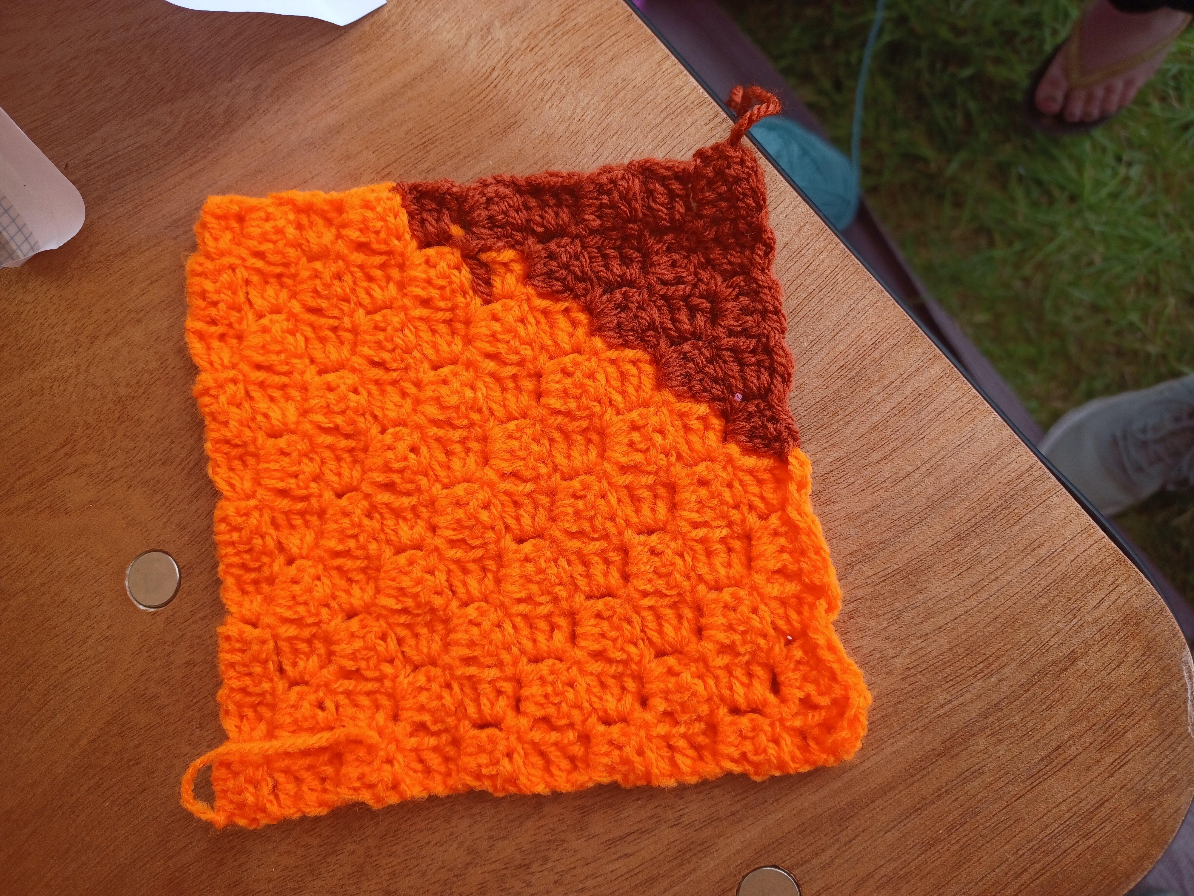 Bright orange corner to corner with a rusty corner