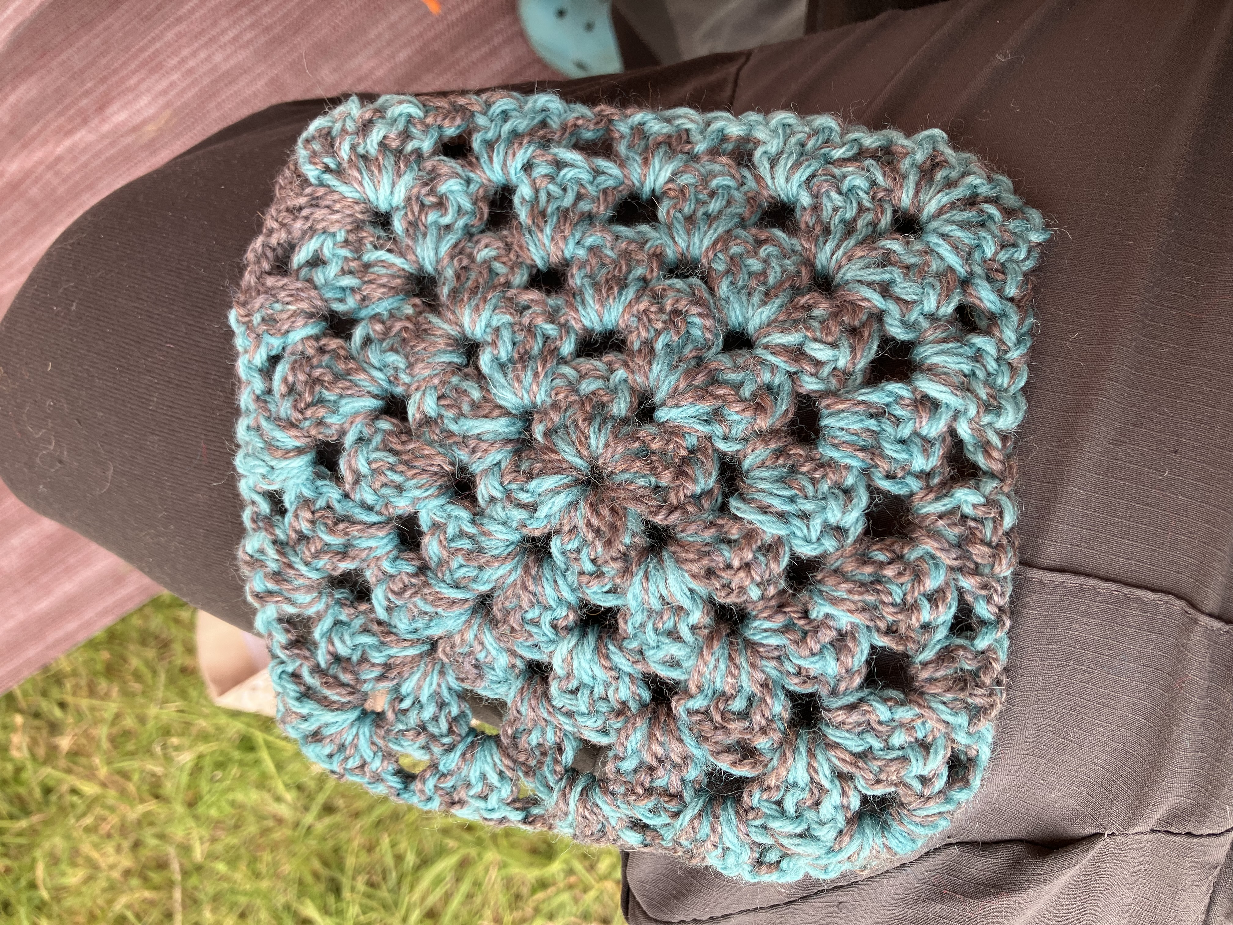 Granny square in turquoise & grey