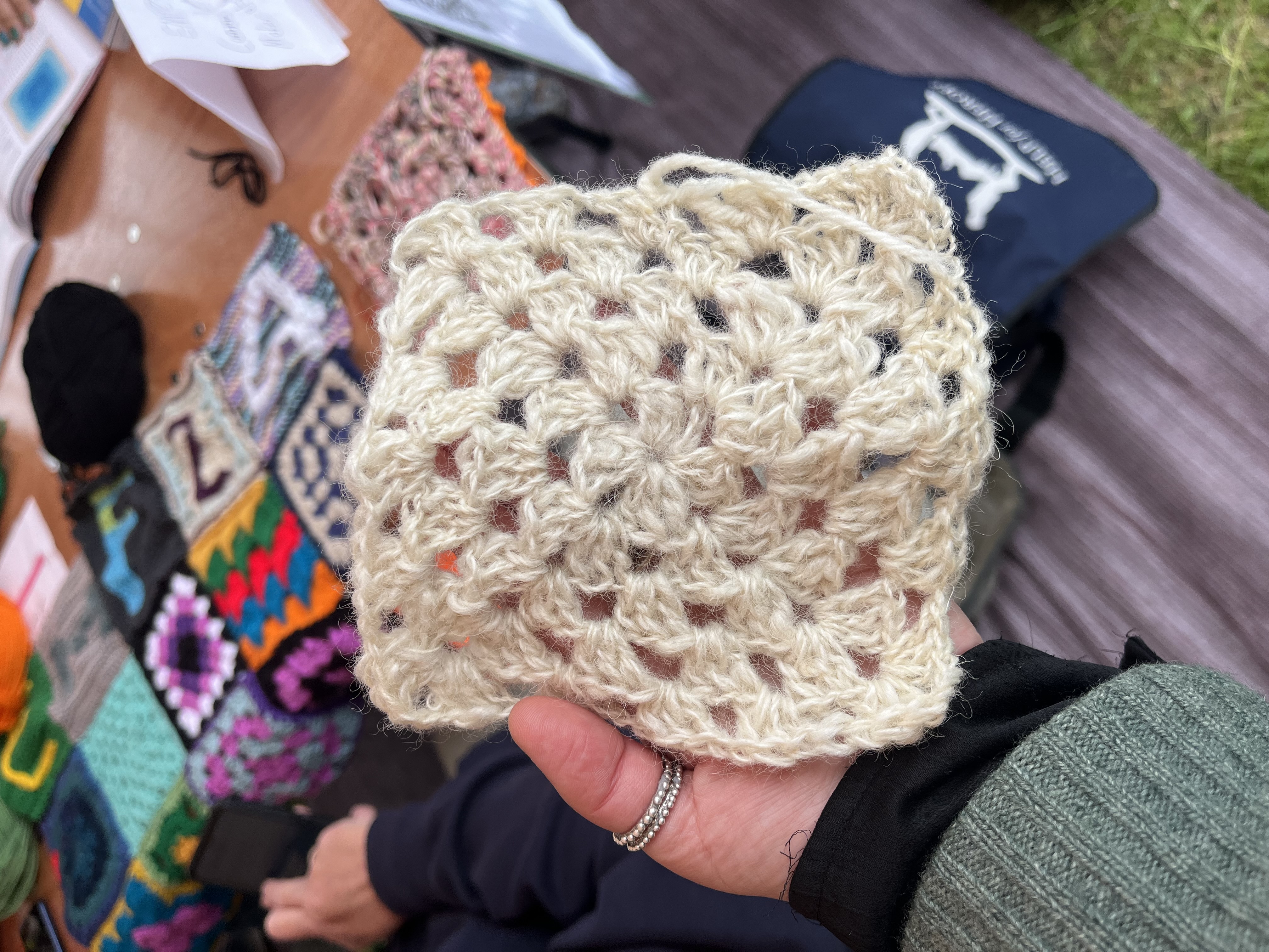 An off white granny square